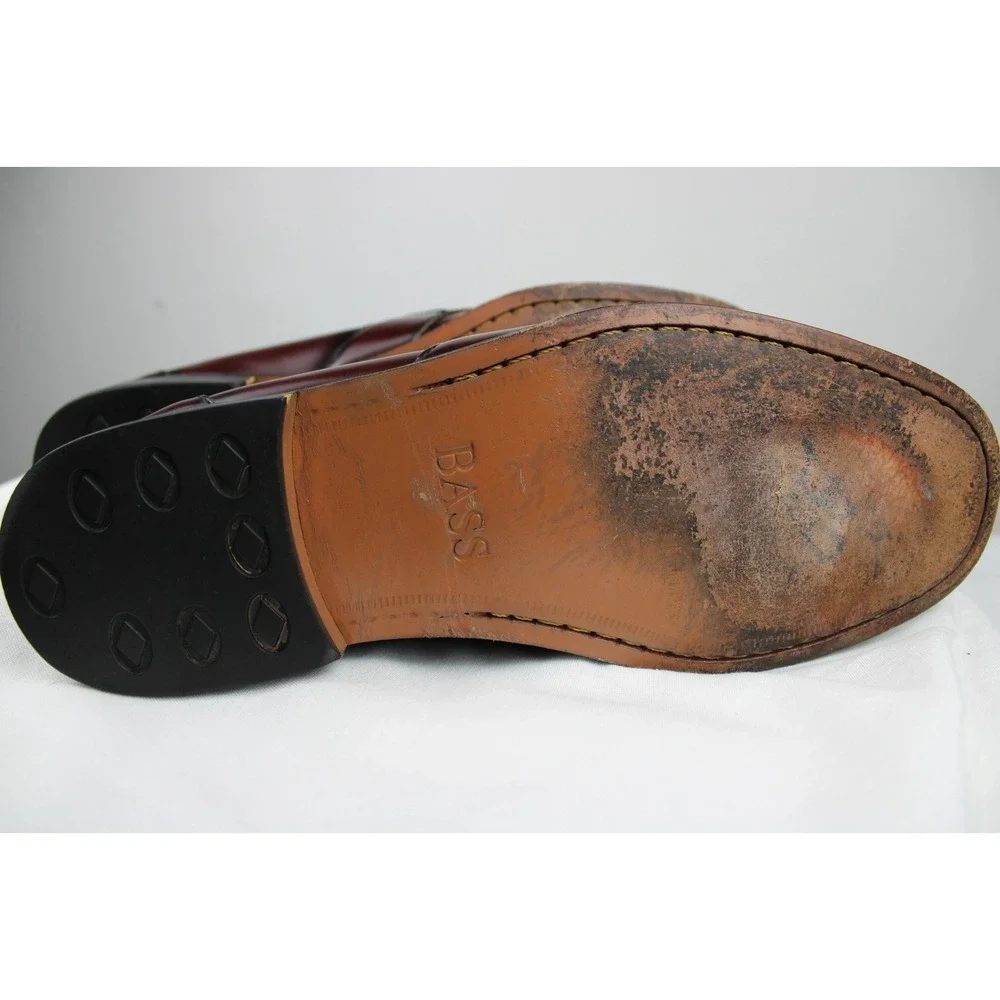 Bass Mens Burgundy Leather Kiltie Loafers Buckle Fringe SlipOn Dress Shoes 11.5M